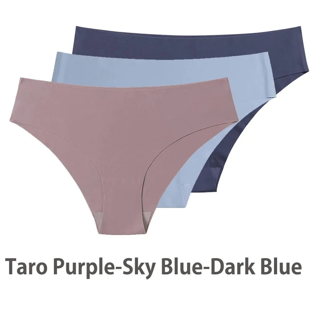 Women Breathable Low Waist Underwear Solid Silk Briefs Invisible Seamless Panties