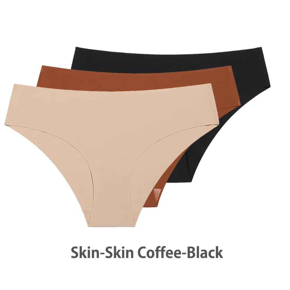 Women Breathable Low Waist Underwear Solid Silk Briefs Invisible Seamless Panties
