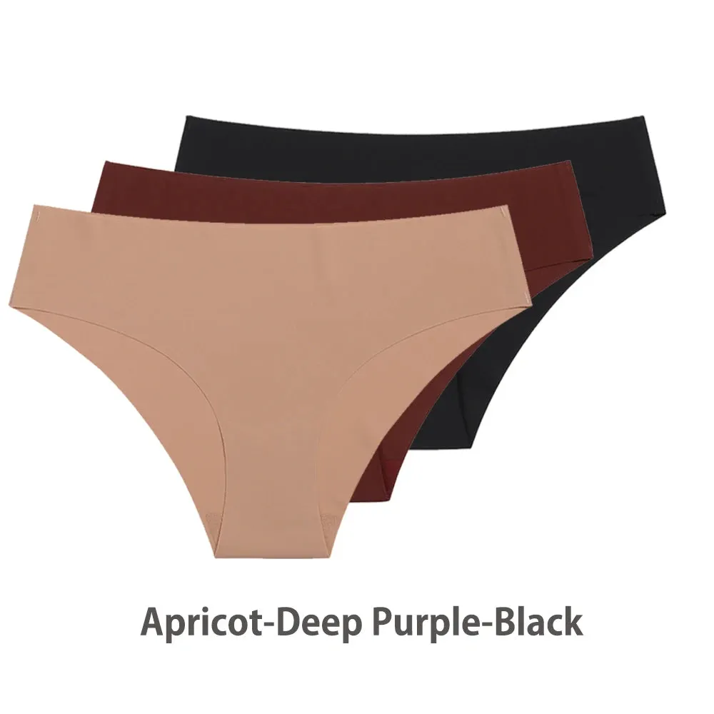 Women Breathable Low Waist Underwear Solid Silk Briefs Invisible Seamless Panties