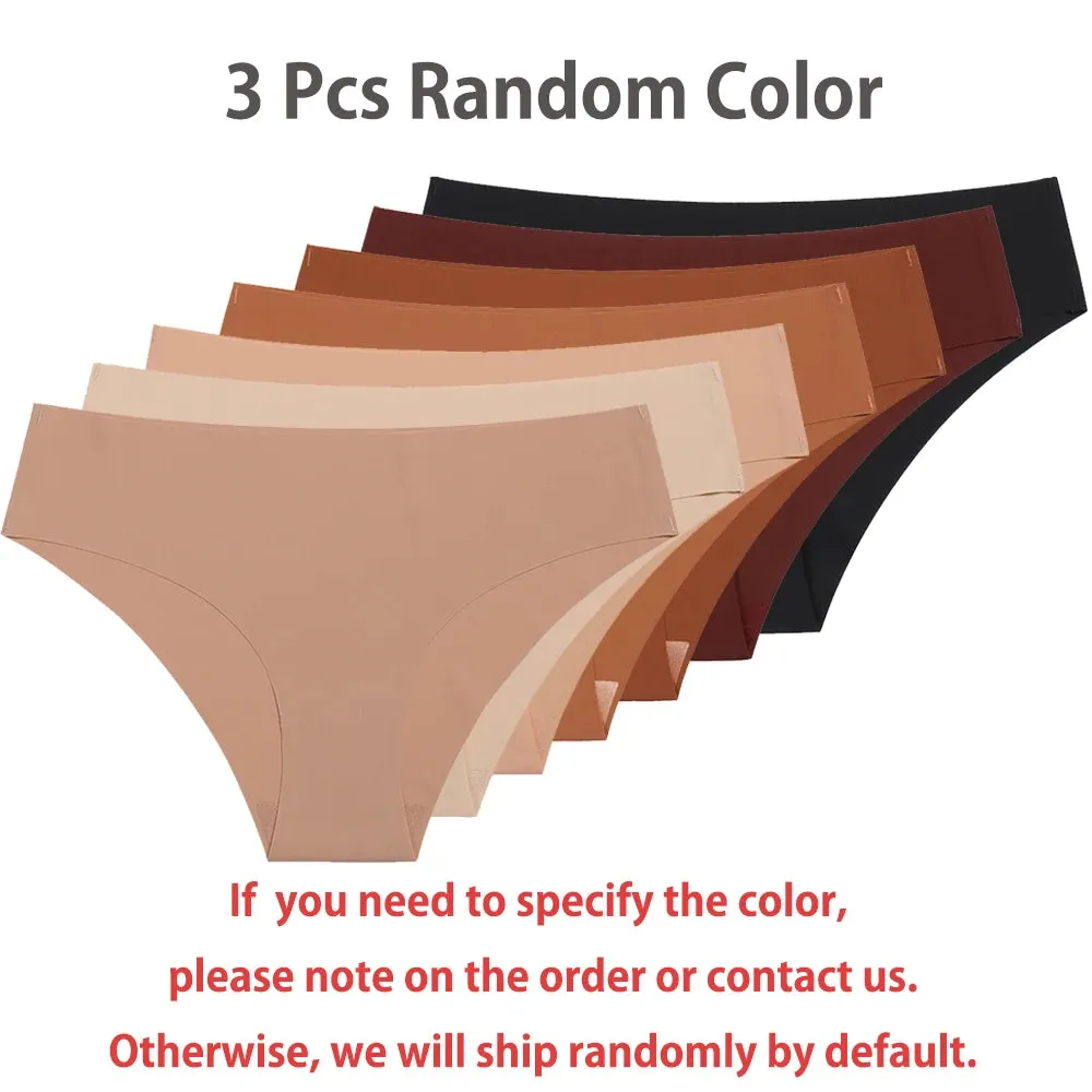 Women Breathable Low Waist Underwear Solid Silk Briefs Invisible Seamless Panties