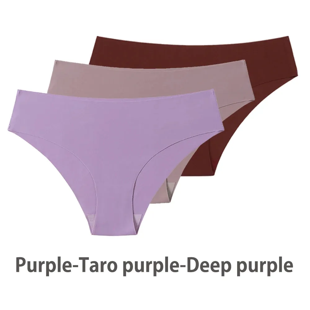 Women Breathable Low Waist Underwear Solid Silk Briefs Invisible Seamless Panties