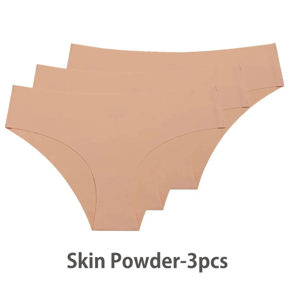 Women Breathable Low Waist Underwear Solid Silk Briefs Invisible Seamless Panties