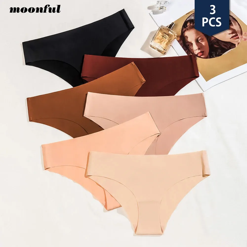 Women Breathable Low Waist Underwear Solid Silk Briefs Invisible Seamless Panties