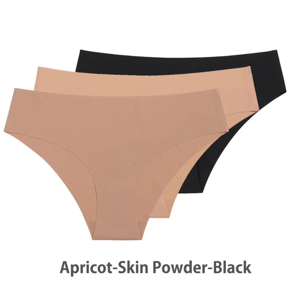 Women Breathable Low Waist Underwear Solid Silk Briefs Invisible Seamless Panties