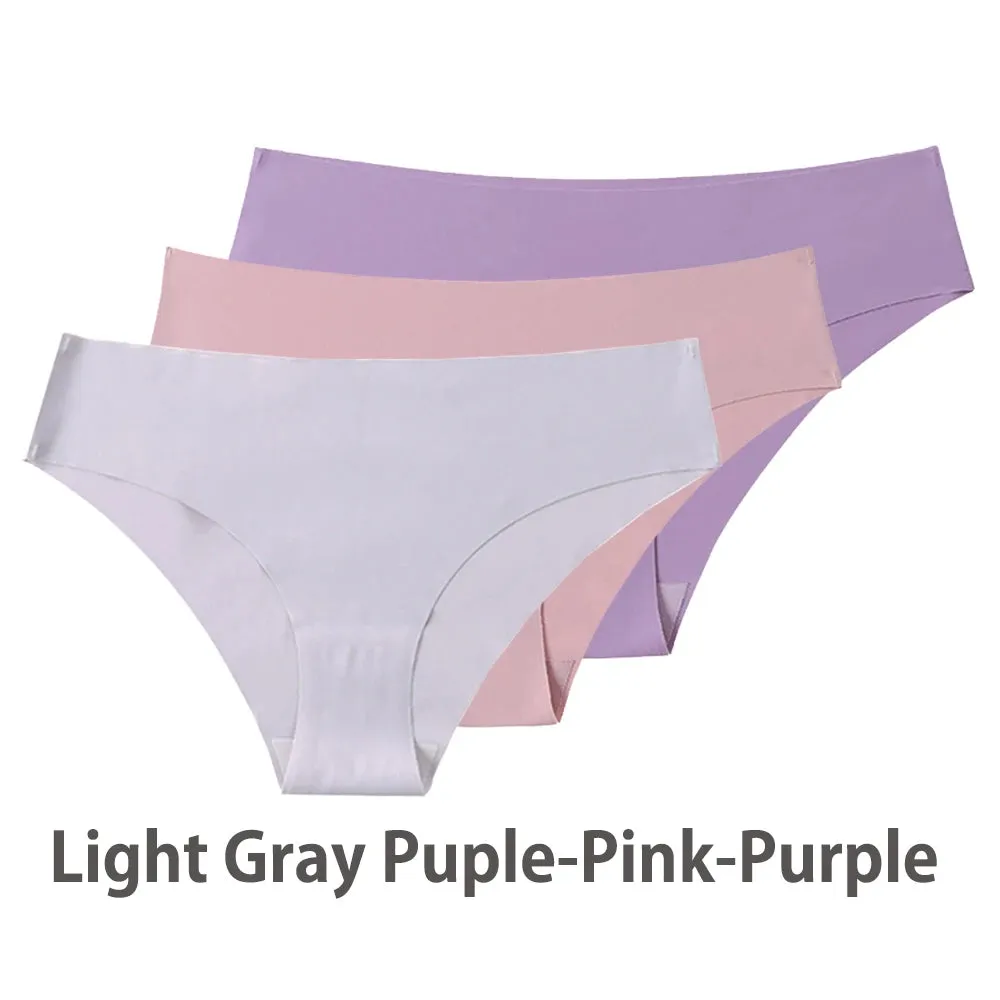 Women Breathable Low Waist Underwear Solid Silk Briefs Invisible Seamless Panties
