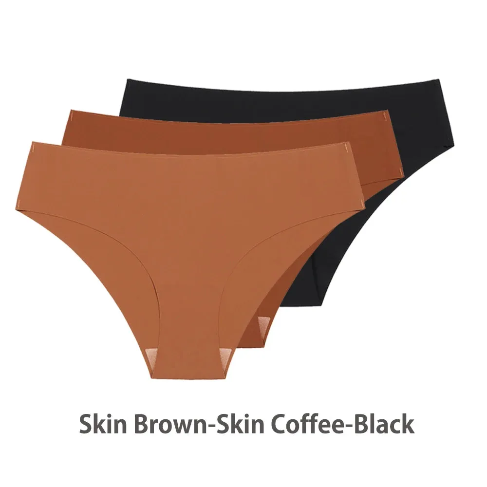 Women Breathable Low Waist Underwear Solid Silk Briefs Invisible Seamless Panties
