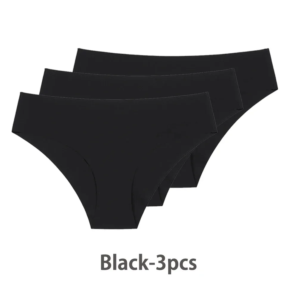 Women Breathable Low Waist Underwear Solid Silk Briefs Invisible Seamless Panties