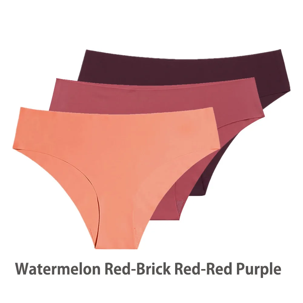Women Breathable Low Waist Underwear Solid Silk Briefs Invisible Seamless Panties