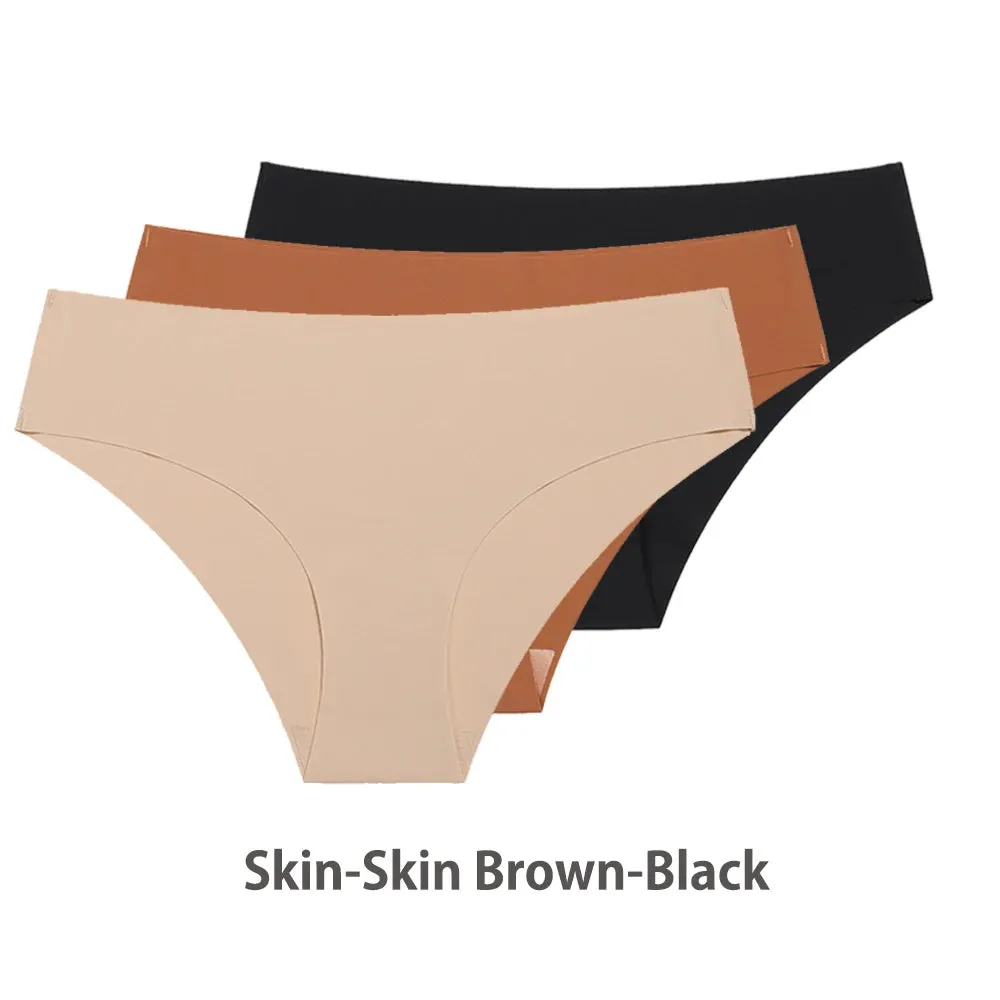 Women Breathable Low Waist Underwear Solid Silk Briefs Invisible Seamless Panties