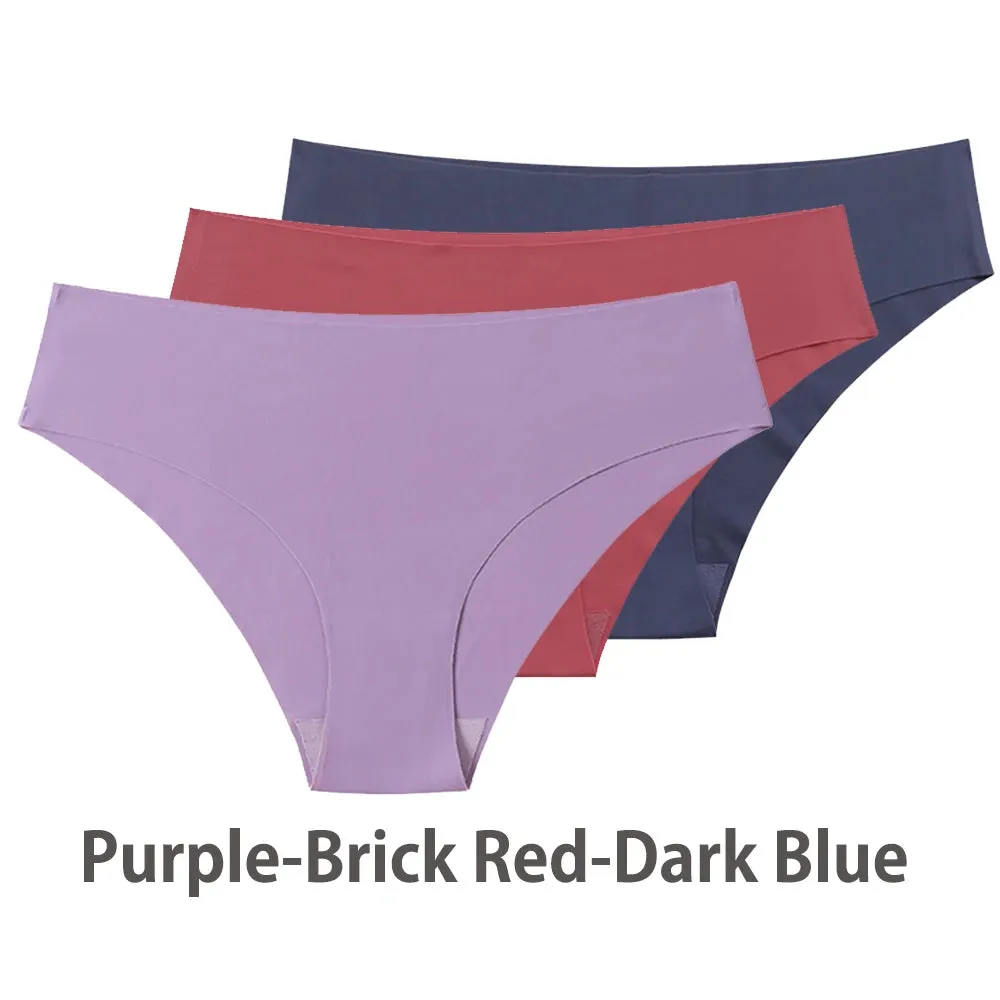 Women Breathable Low Waist Underwear Solid Silk Briefs Invisible Seamless Panties