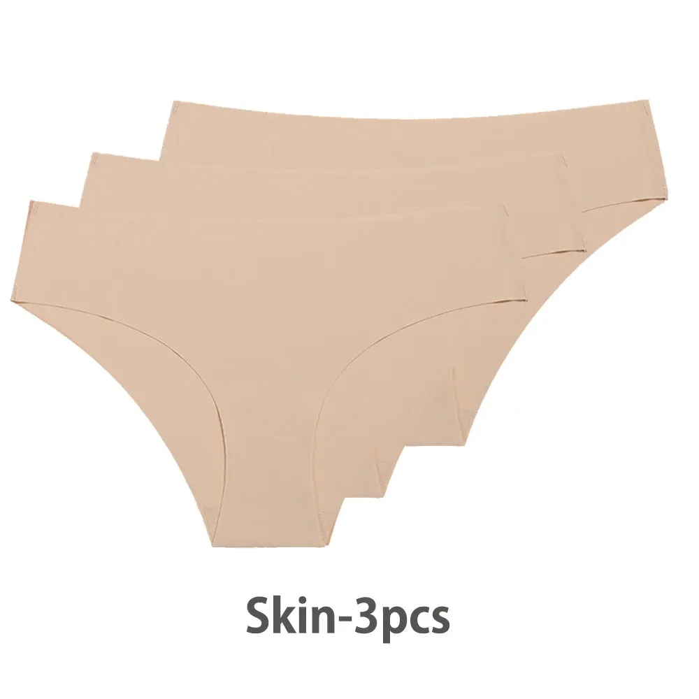 Women Breathable Low Waist Underwear Solid Silk Briefs Invisible Seamless Panties