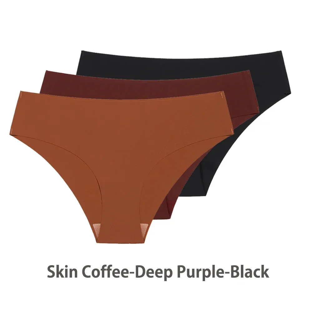 Women Breathable Low Waist Underwear Solid Silk Briefs Invisible Seamless Panties