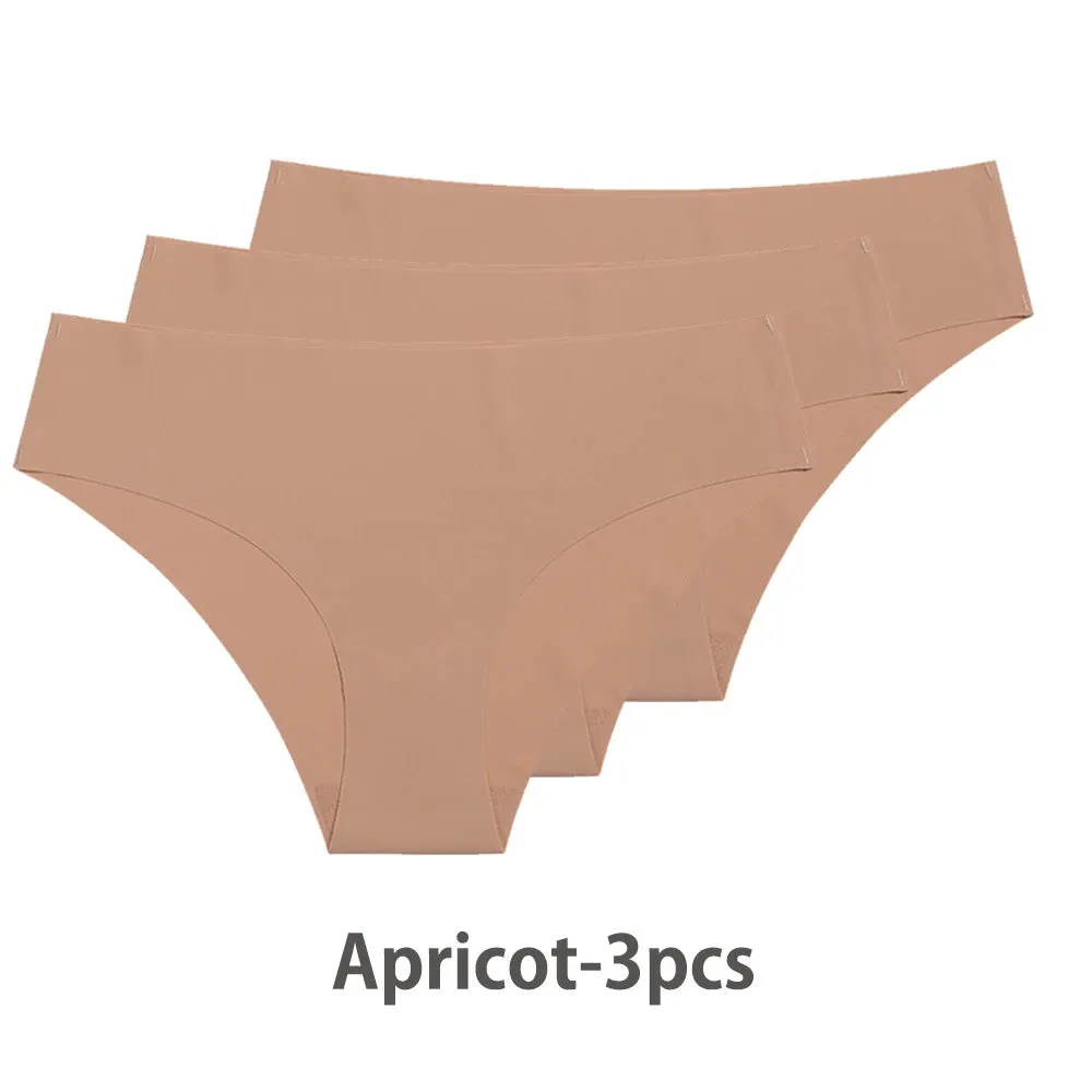 Women Breathable Low Waist Underwear Solid Silk Briefs Invisible Seamless Panties