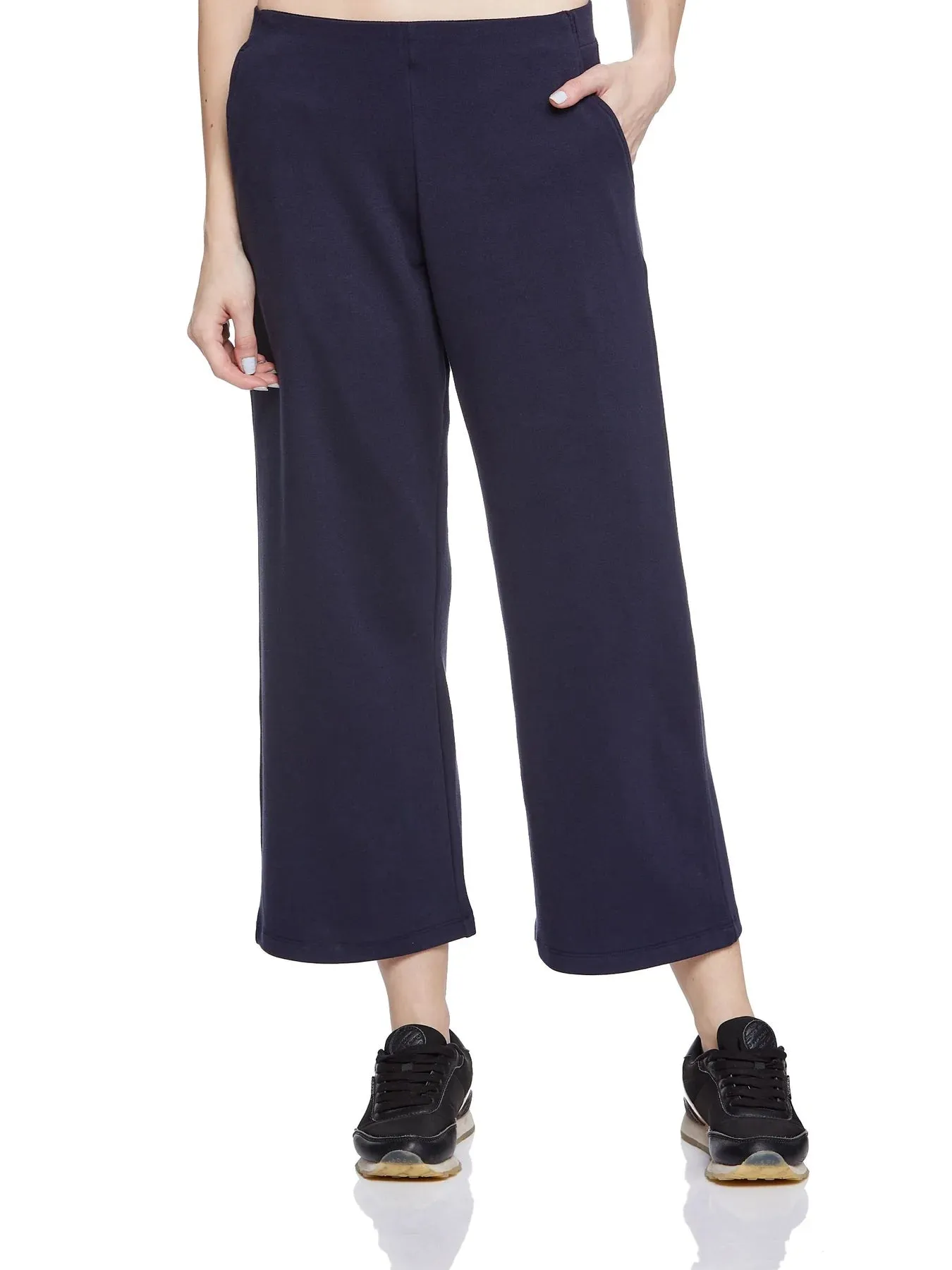 Women Red Cotton T-shirt with TOP STITCHED JERSEY CULOTTES (NAVY)