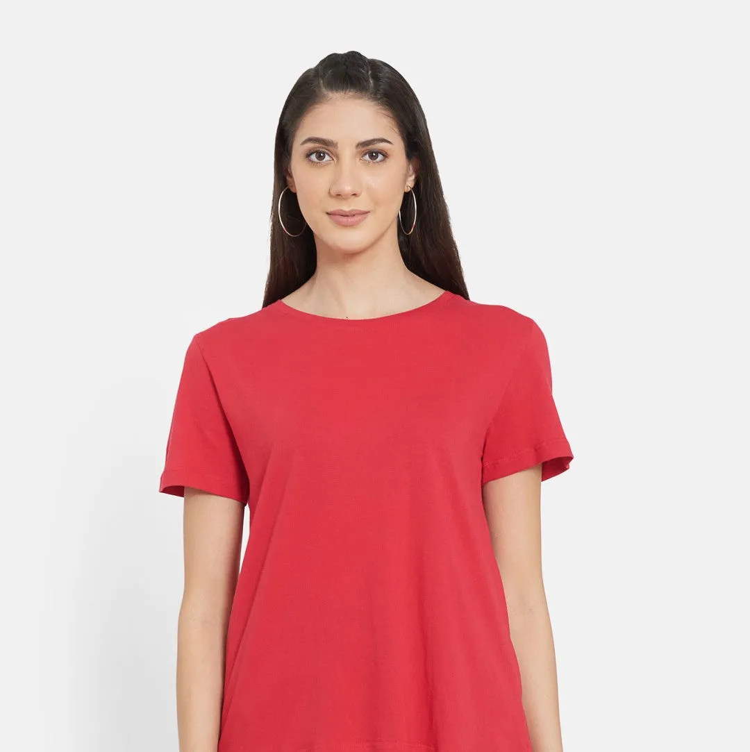 Women Red Cotton T-shirt with TOP STITCHED JERSEY CULOTTES (NAVY)