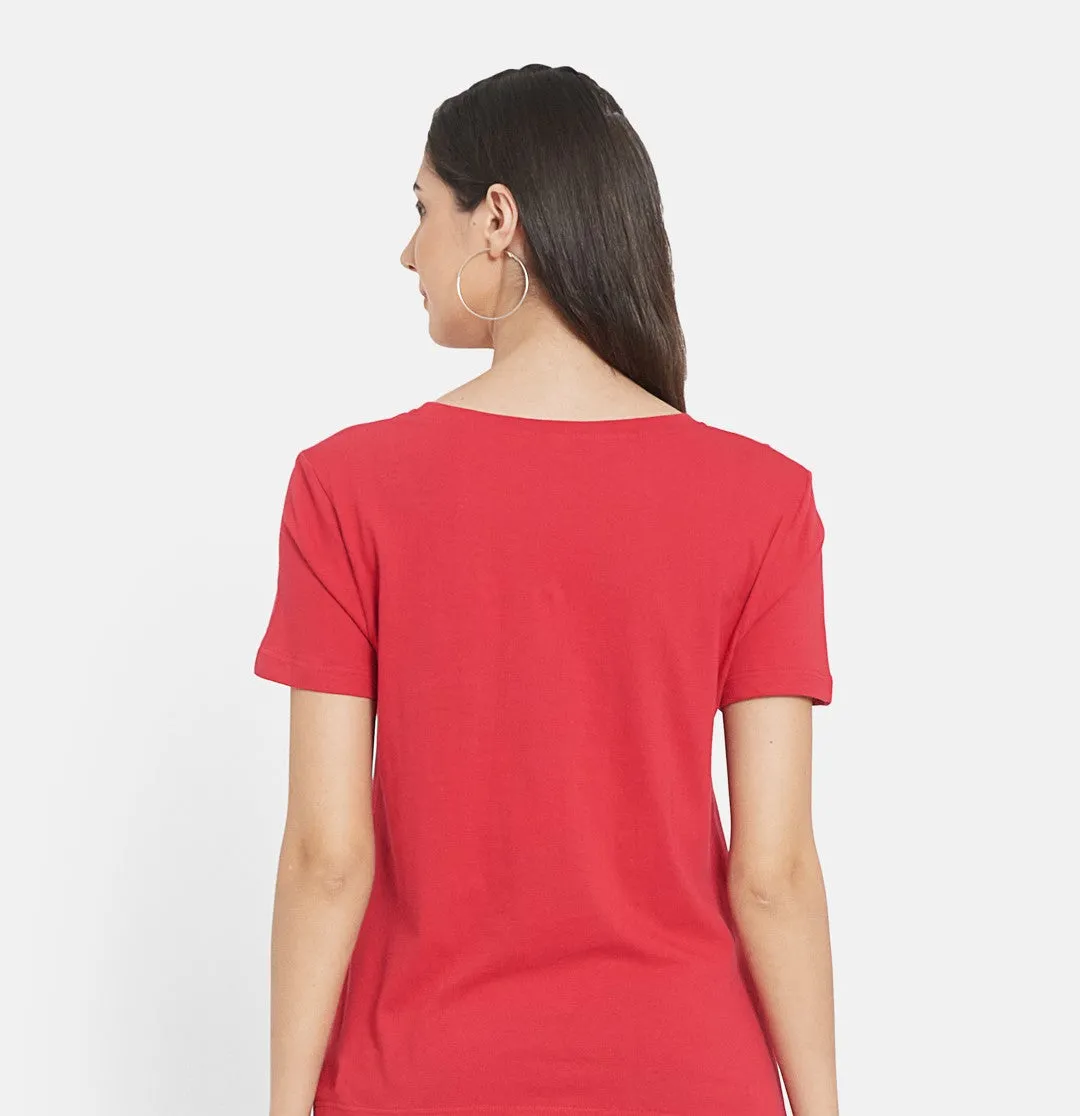 Women Red Cotton T-shirt with TOP STITCHED JERSEY CULOTTES (NAVY)