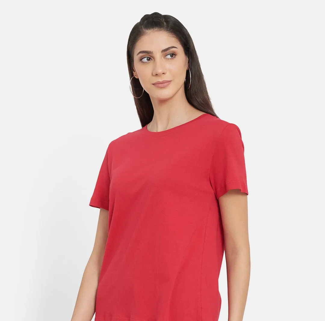 Women Red Cotton T-shirt with TOP STITCHED JERSEY CULOTTES (NAVY)