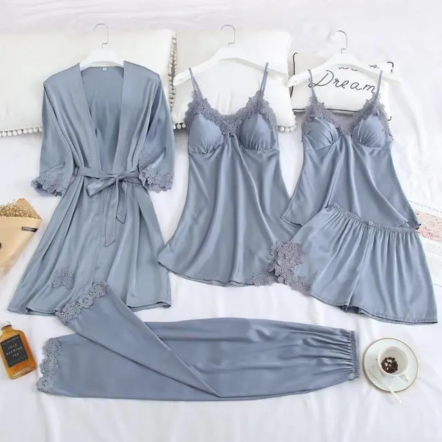 Women Robe Suit Pajamas Nighty & Satin Kimono Bathrobe