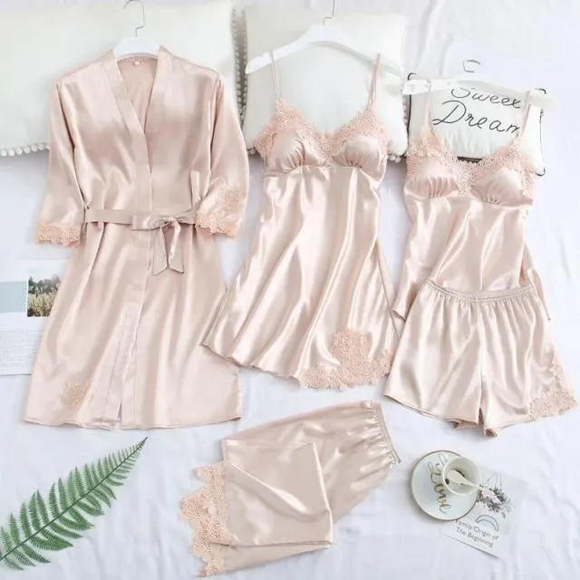 Women Robe Suit Pajamas Nighty & Satin Kimono Bathrobe