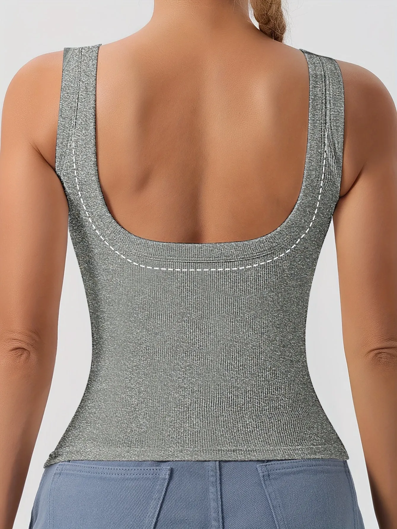 Women's 3pcs Ribbed U-Back Tank Tops With Removable Pads, Slim Fit, Solid Colors, Casual, Layering & Outerwear Camisoles