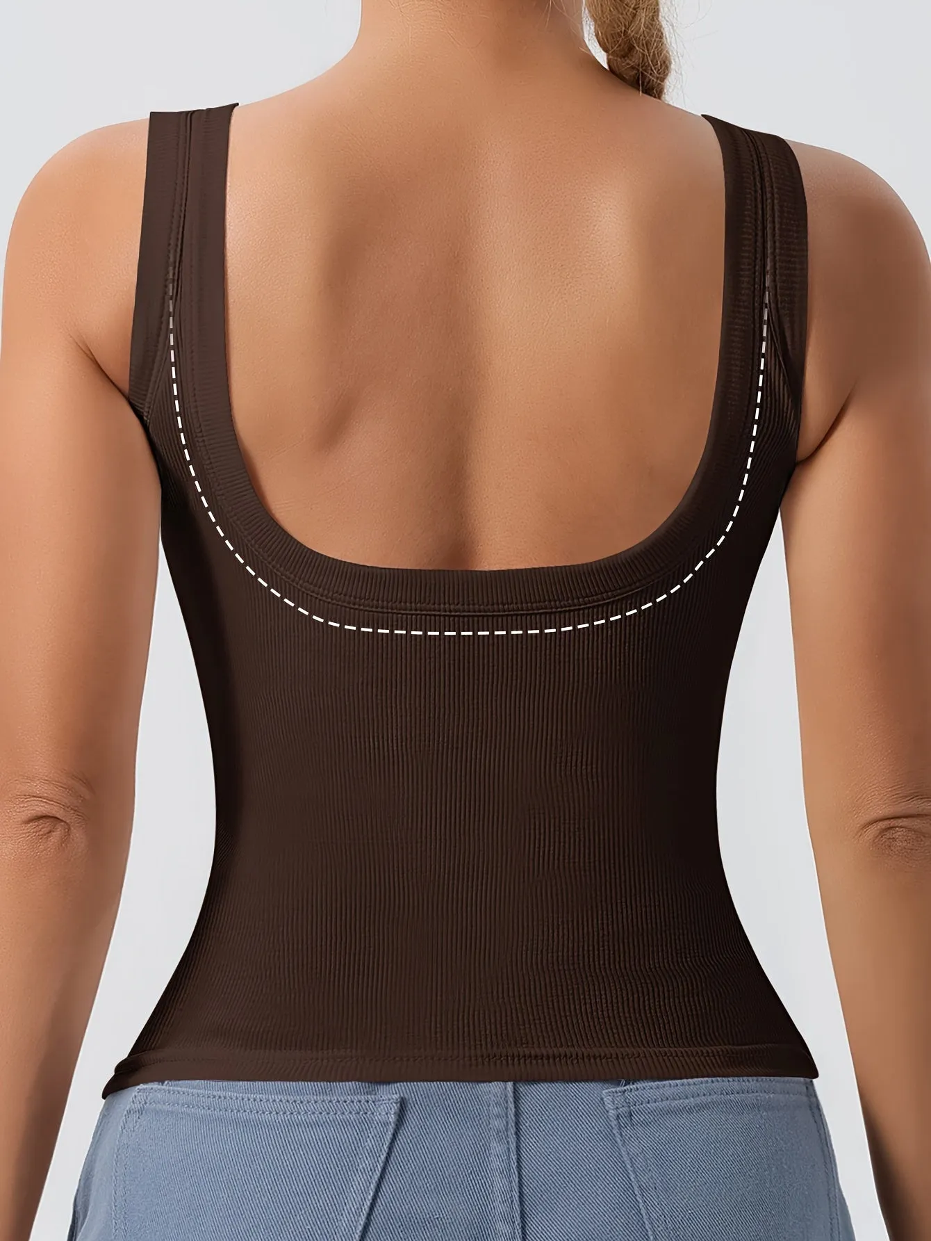 Women's 3pcs Ribbed U-Back Tank Tops With Removable Pads, Slim Fit, Solid Colors, Casual, Layering & Outerwear Camisoles