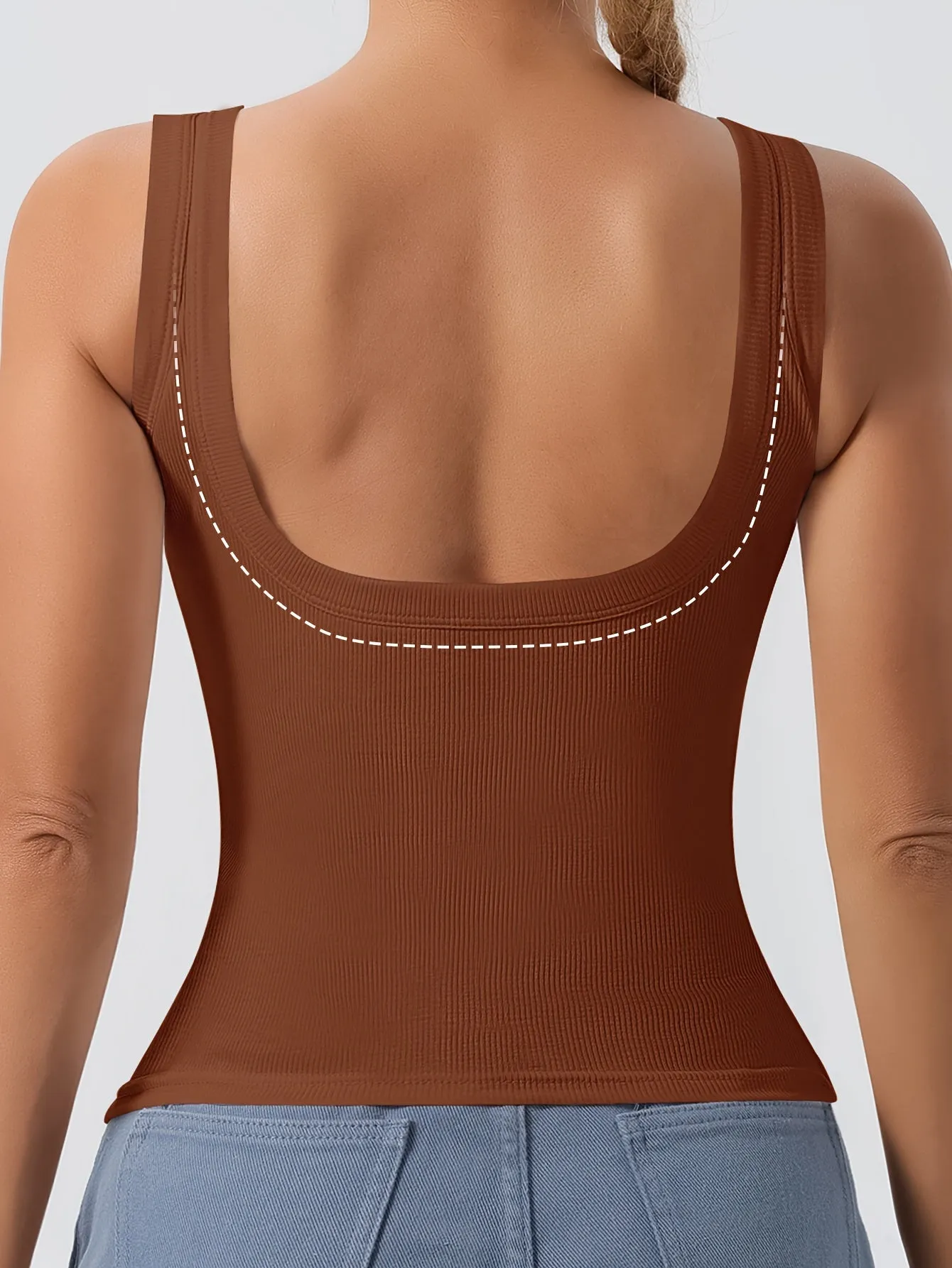 Women's 3pcs Ribbed U-Back Tank Tops With Removable Pads, Slim Fit, Solid Colors, Casual, Layering & Outerwear Camisoles