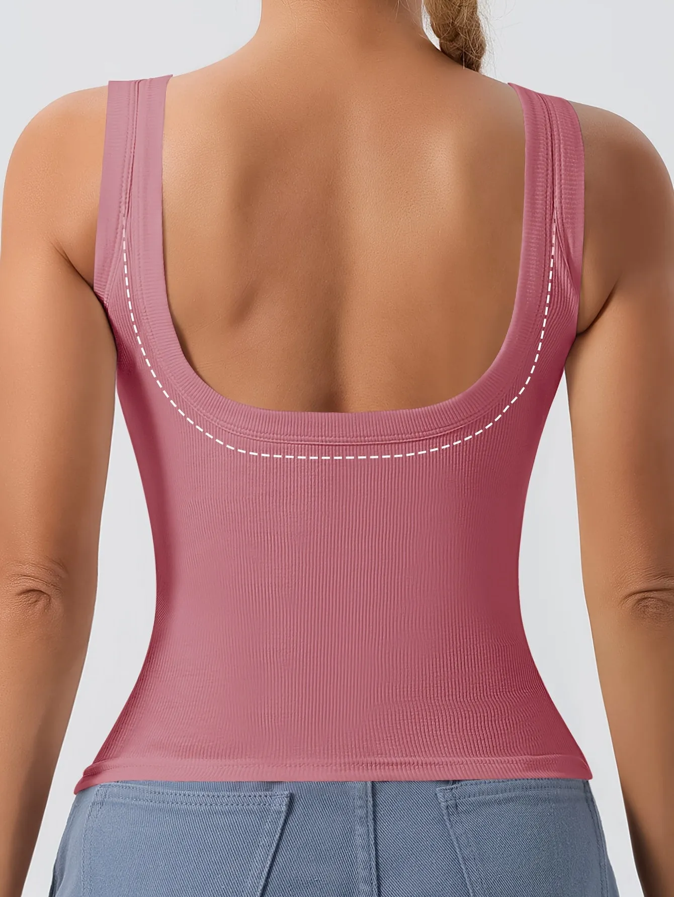 Women's 3pcs Ribbed U-Back Tank Tops With Removable Pads, Slim Fit, Solid Colors, Casual, Layering & Outerwear Camisoles