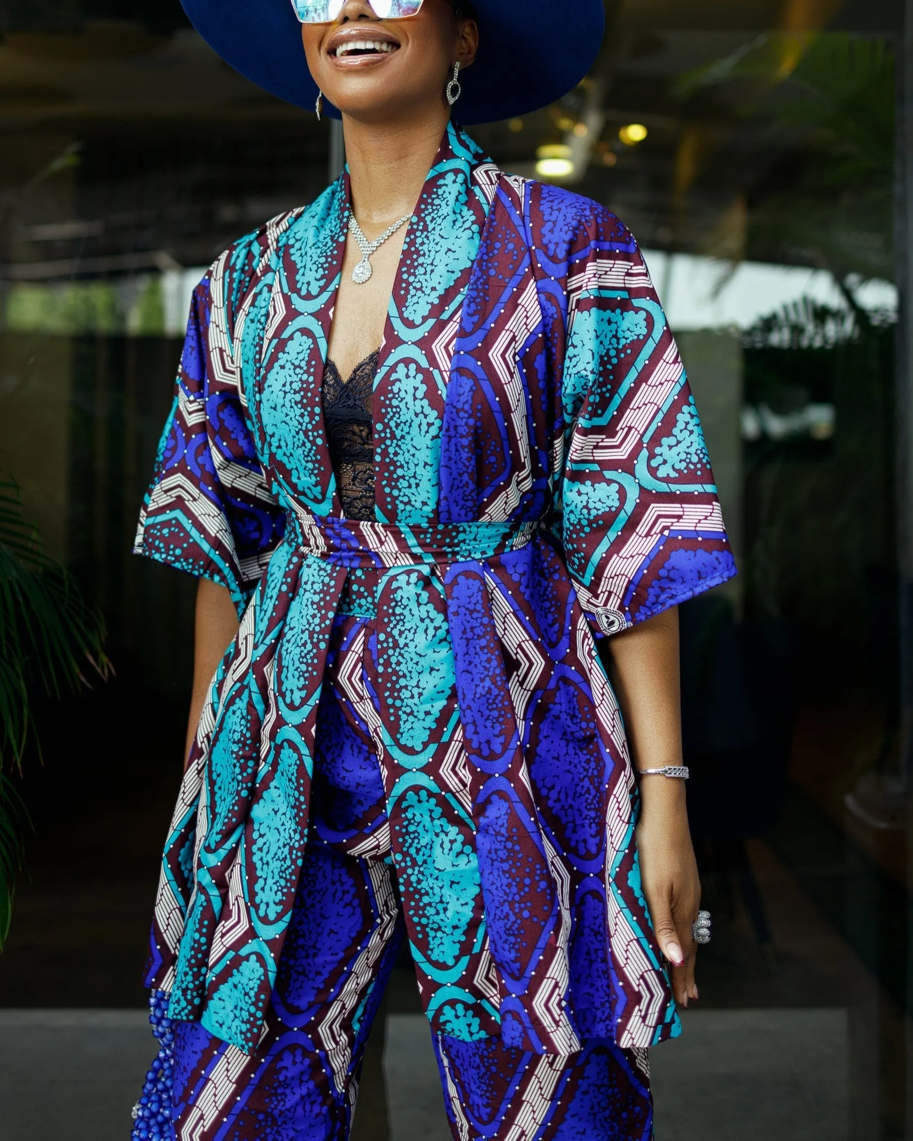 Women's Casual Print Kimono & Pants Two-Piece Set