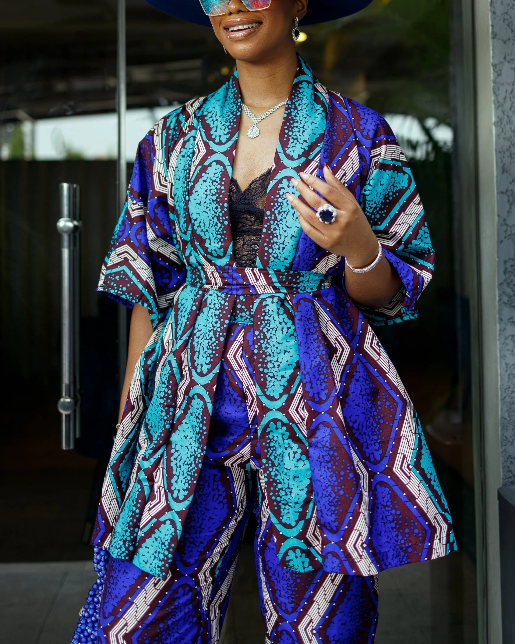 Women's Casual Print Kimono & Pants Two-Piece Set