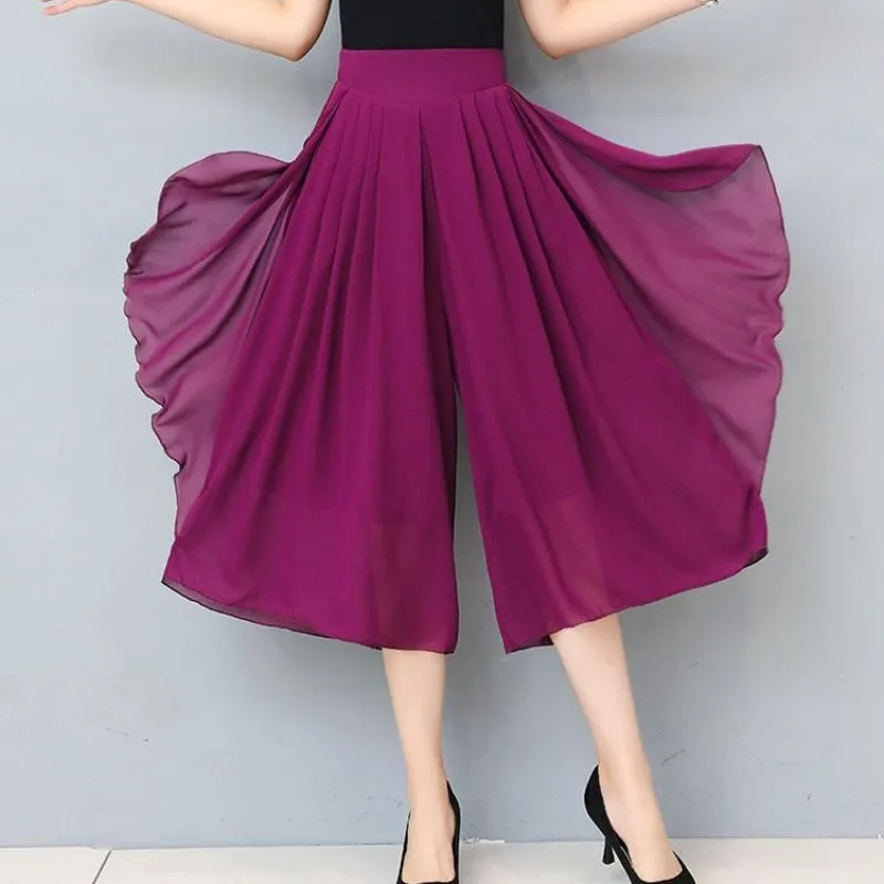 Women’s High Waist Cropped Chiffon Culottes