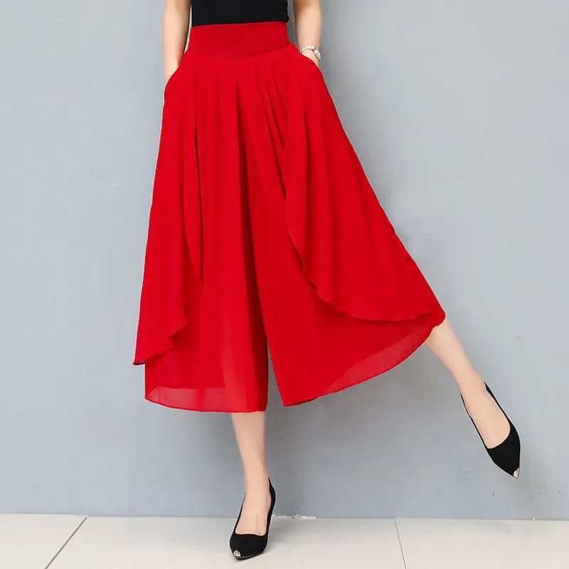 Women’s High Waist Cropped Chiffon Culottes