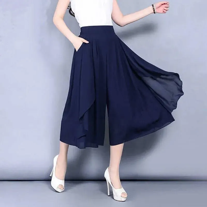 Women’s High Waist Cropped Chiffon Culottes