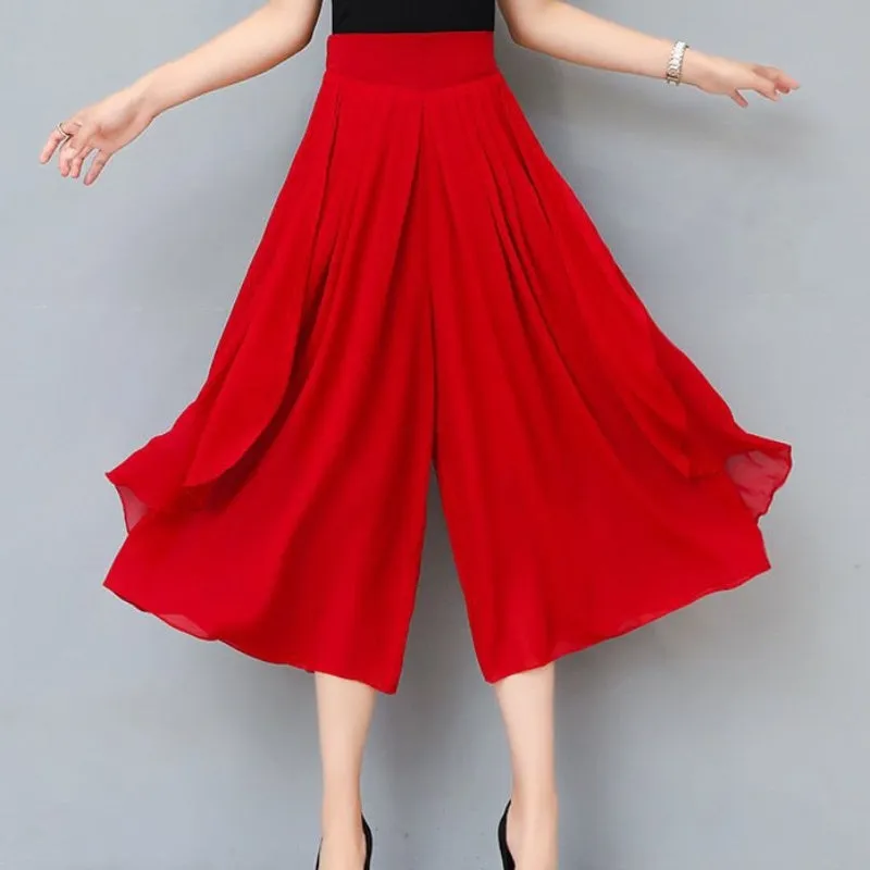Women’s High Waist Cropped Chiffon Culottes