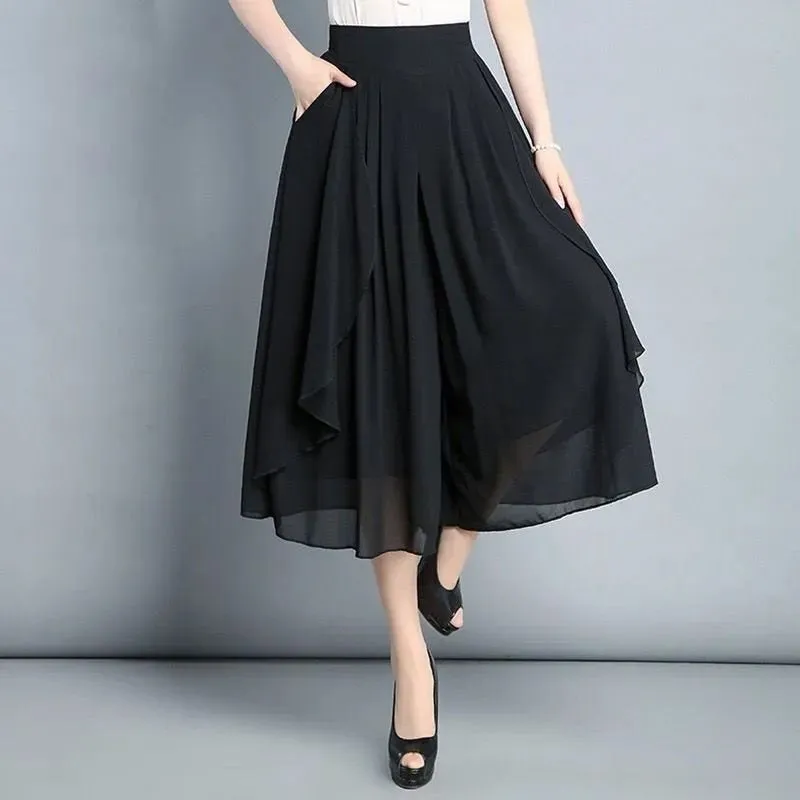 Women’s High Waist Cropped Chiffon Culottes