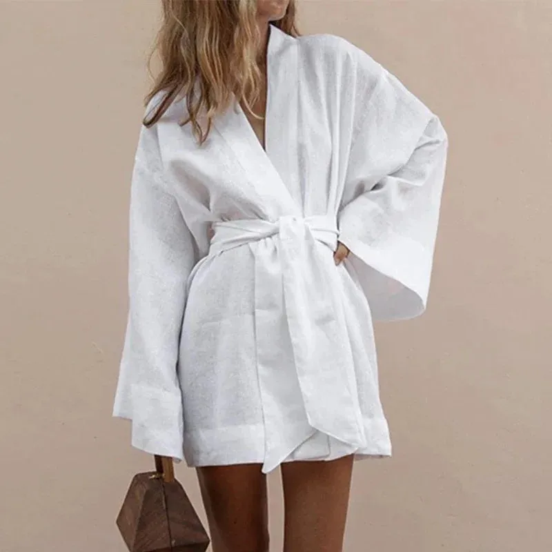 Women's V-Neck Kimono Cardigan Mini Dress
