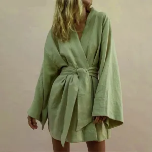 Women's V-Neck Kimono Cardigan Mini Dress