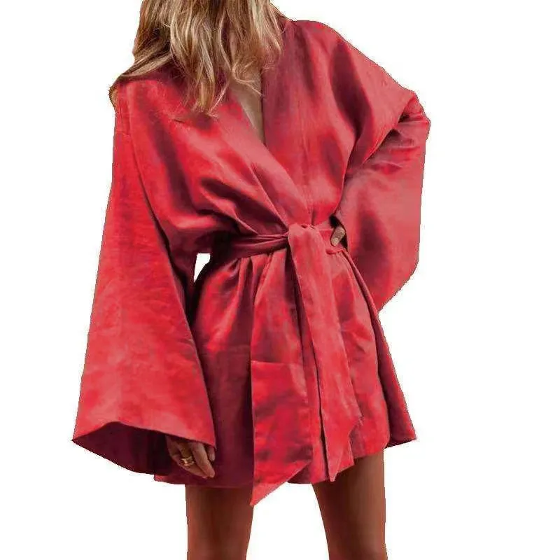 Women's V-Neck Kimono Cardigan Mini Dress