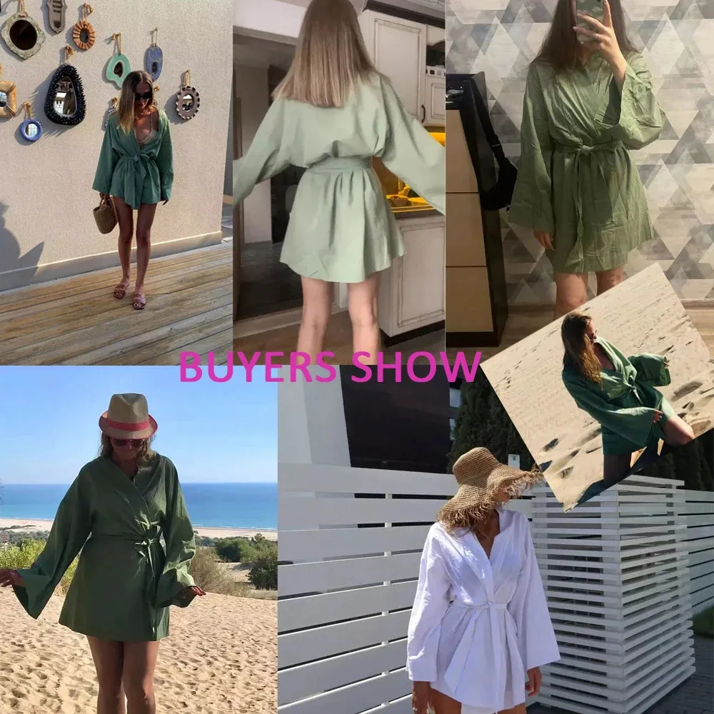 Women's V-Neck Kimono Cardigan Mini Dress