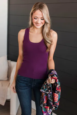 Worth A Shot Ribbed Knit Tank Top- Plum