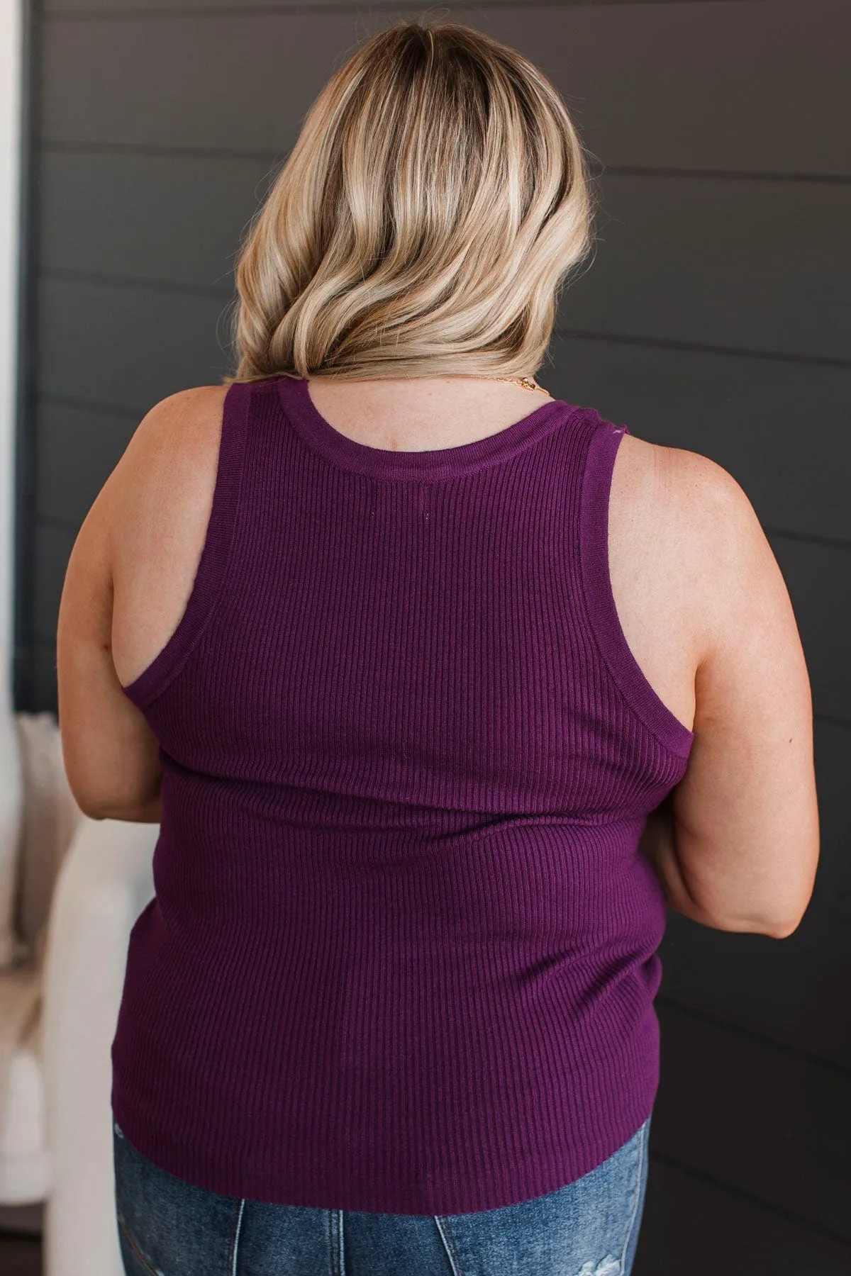 Worth A Shot Ribbed Knit Tank Top- Plum