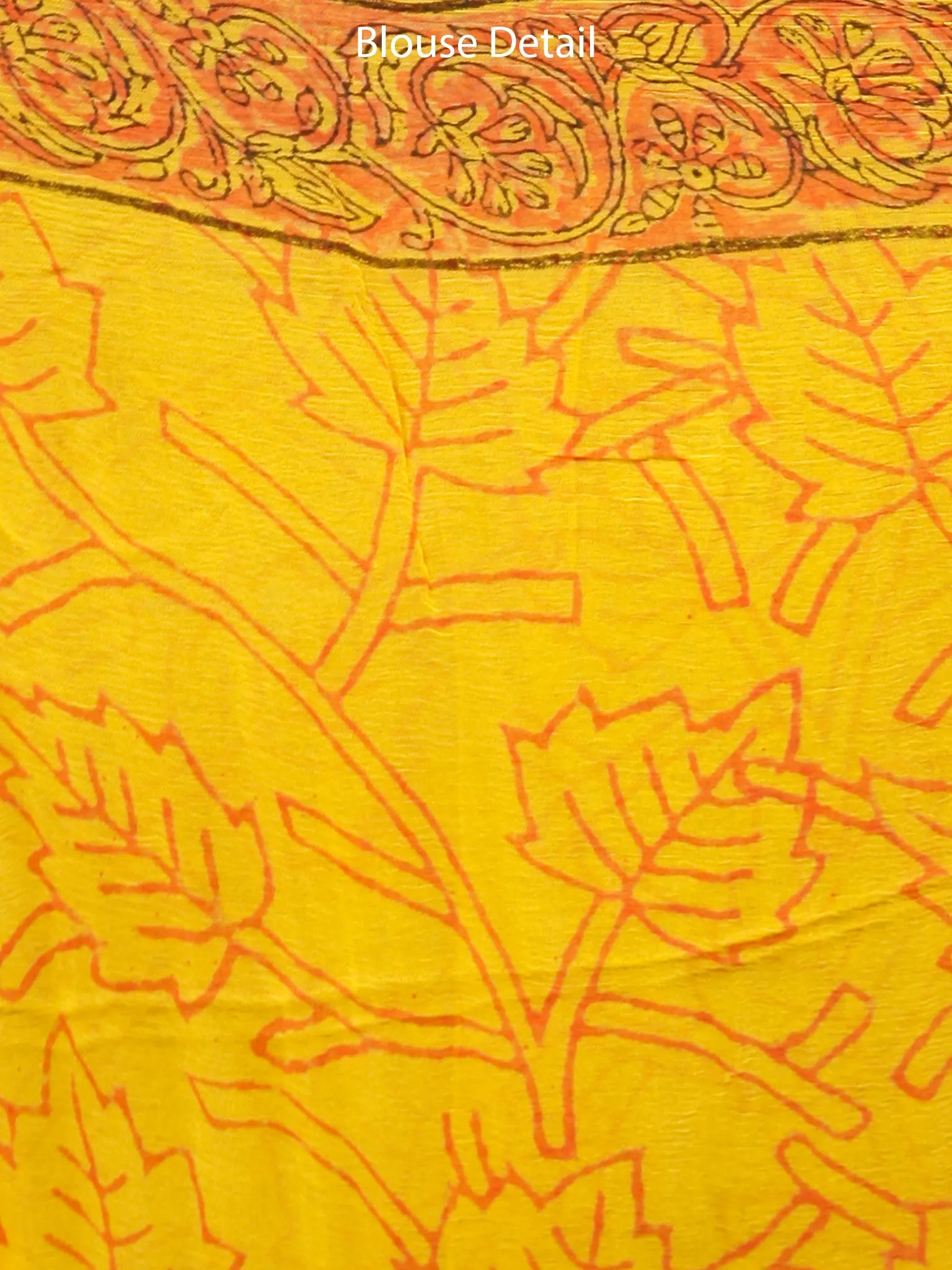 Yellow Orange  Hand Block Printed Chiffon Saree with Zari Border - S031703288