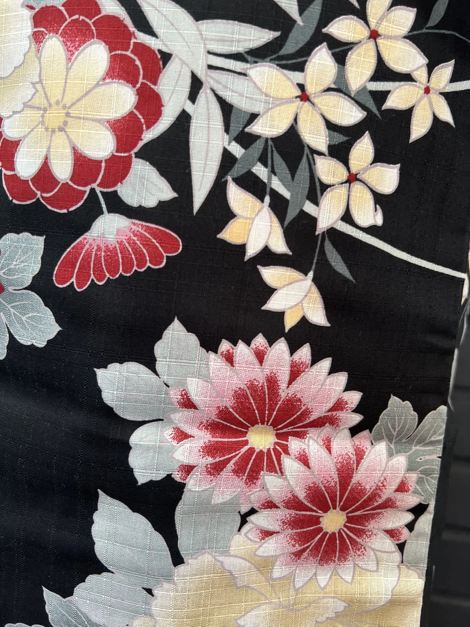 YUKATA and OBI 2 pc set, Black Chrysanthemum & Peony, Size: M / Japanese Traditional Women's Yukata and Han-haba Obi