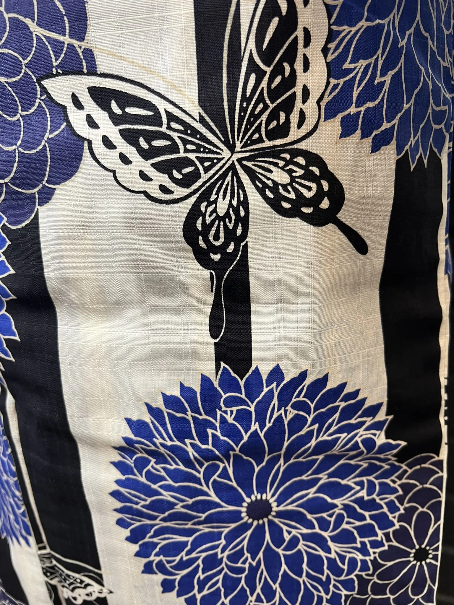 YUKATA and OBI 2 pc set, Size: M-L, Blue Floral & Butterfly Yukata and Orange Stripe Obi Set / Japanese Traditional Women's Yukata and Han-haba Obi